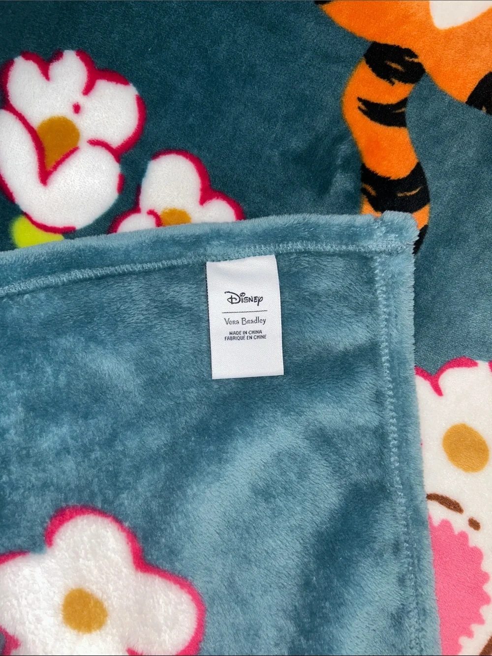 Vera Bradley Teal Floral Winnie the Pooh Throw Blanket 80”x50”